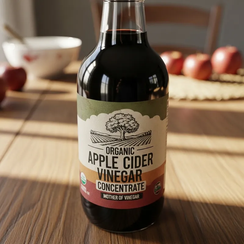 Dark Apple Cider Vinegar Concentrate on Rustic Table