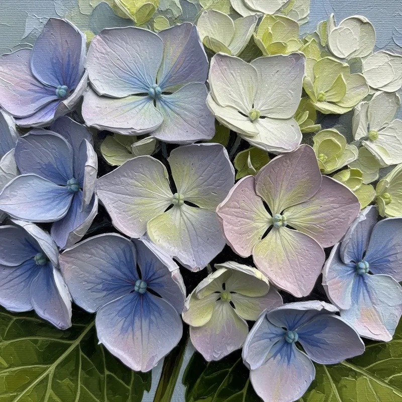 Vertical Hydrangea Oil Painting in Muted Tones