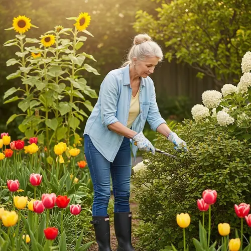 Charming Backyard Garden: Caucasian Lady Gardening