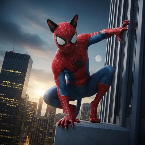 Cat Spider Superhero - Action-Packed Stance