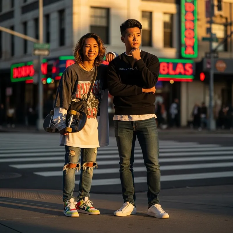 Jungkook and Suga: Stylish Asian Friends in Urban Fashion