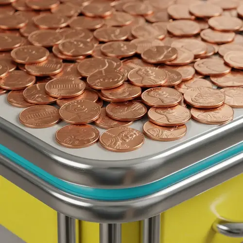 Vintage Copper Pennies on Retro Kitchen Table