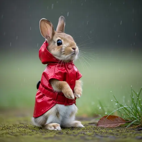 Delicate Rabbit in Red Raincoat | Hop Into Rainy Adventures