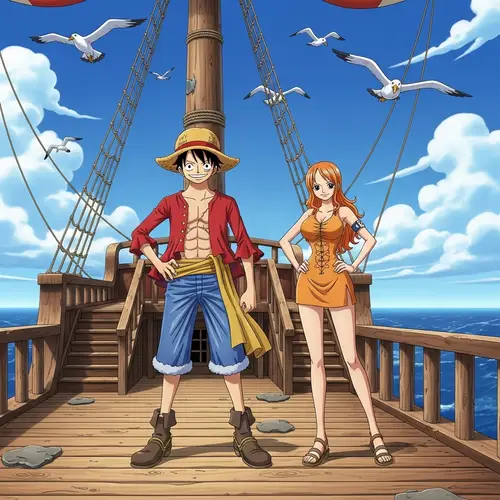 Pirate Adventure: Oceanic Scene with Male Pirate and Muscular Woman