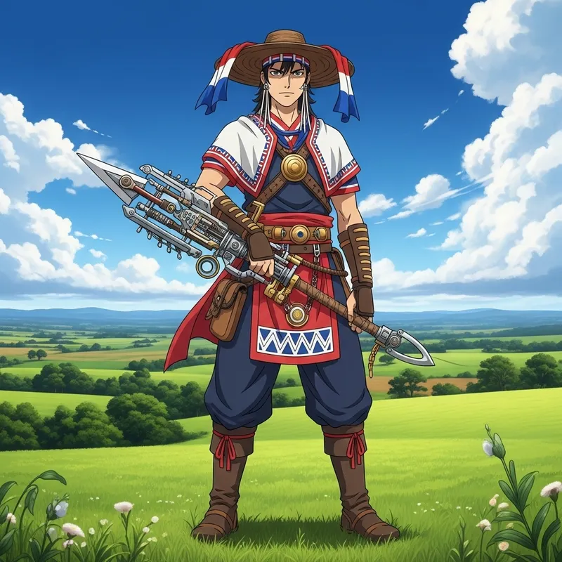 Anime Warrior from Paraguay: Traditional Outfit & High-Tech Weapon