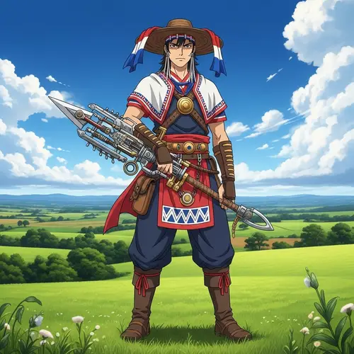 Anime-Style Warrior from Paraguay | Vibrant Traditional Outfit