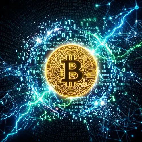 Golden Bitcoin Coin Surrounded by Digital 1s and 0s | Crypto Art