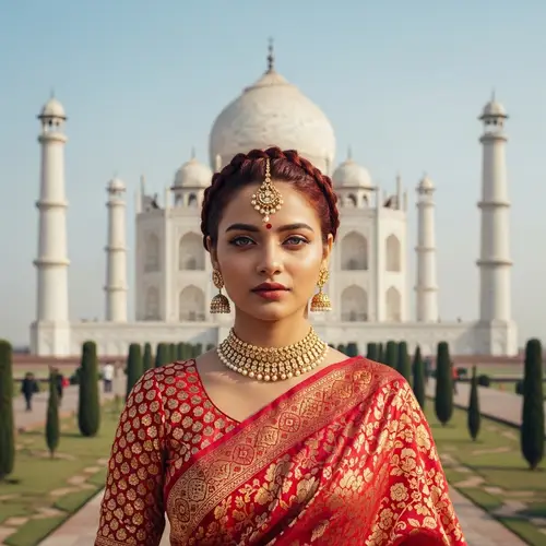 Traditional South Asian Woman in Saree at Taj Mahal | Cinematic Portrait