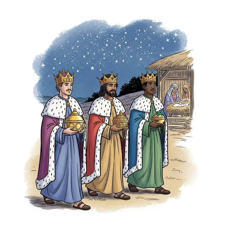 Three Wise Men Bearing Gifts | Nativity Scene Illustration Three Wise Men Bearing Gifts | Nativity Scene Illustration