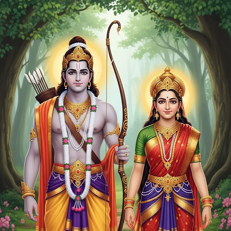 God Ram and Seeta: Mythological Depiction in Forest Setting