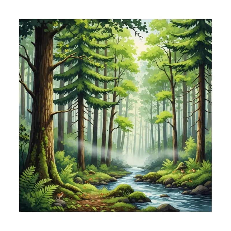 Watercolor Forest Scene | Lush Nature Beauty