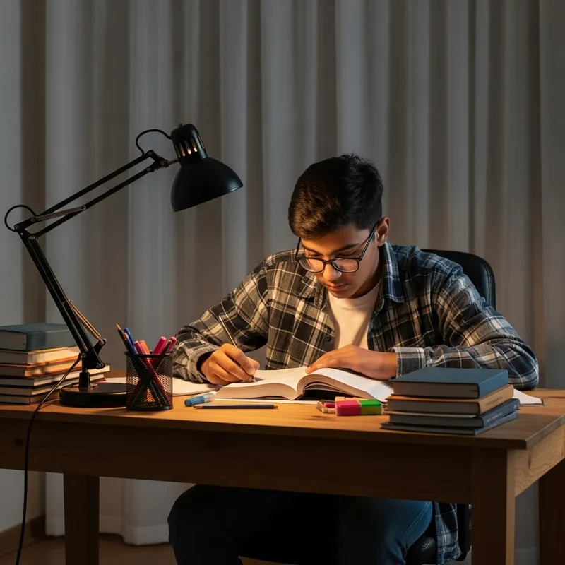 Focused Study Boy: South Asian Teen in Action
