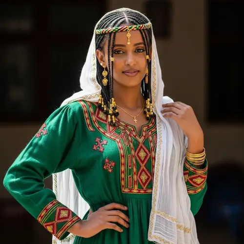 Elegant Eritrean Girl in Traditional Habesha Dress