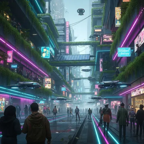 Sustainable Cyberpunk Architecture with Nature