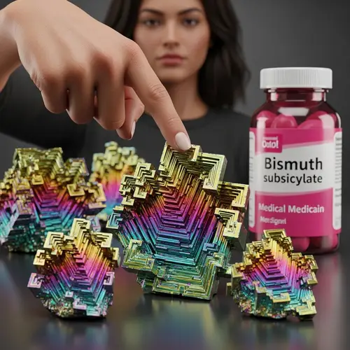 3D Bismuth Crystal | Spanish Hand Scale Reference & Medical Application