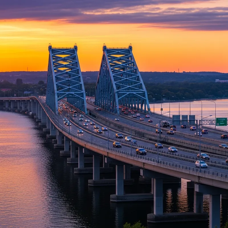 Spectacular Highway Bridge At Sunset
