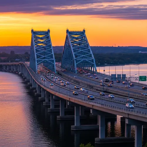 Modern Highway Bridge Over Serene Waters