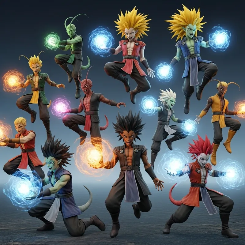 Dragon Ball Z Characters in Colorful 3D Fantasy Scene