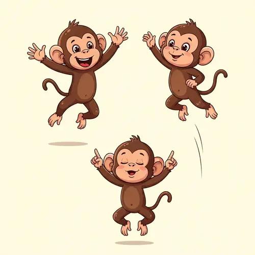 Cartoon Monkey Cubs Jumping Vector Illustration