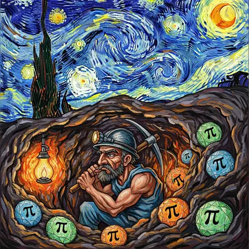 Van Gough Mining for Gems with Pi Crypto Symbol on Them