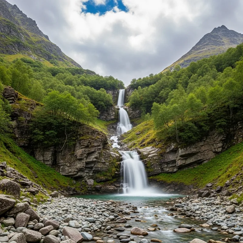 Beautiful Mountainous Area with Waterfalls - Scenic Art