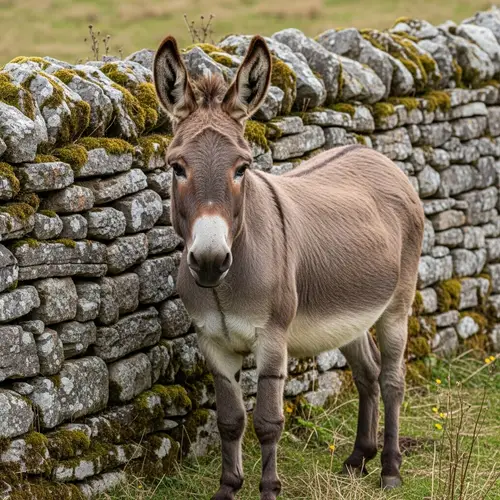 Brown Striped Donkey by Stone Wall - Serene Wilderness Scene