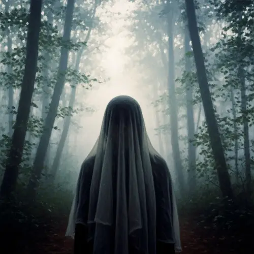 Veiled Silhouette in Dense Foggy Woodland - Impressionist Masterpiece