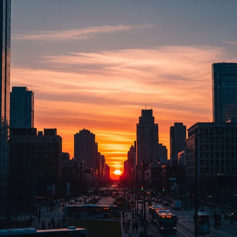 Vibrant Street Sunset Urban Scene