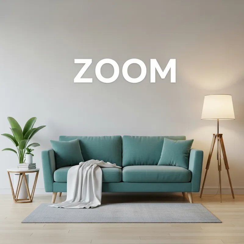 Teal Couch Zoom Background with White Throw and Stylish Lamp