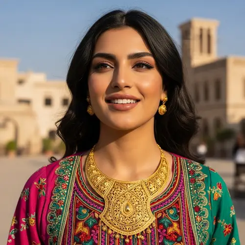 Majestic Middle-Eastern Woman with Lustrous Golden Necklace