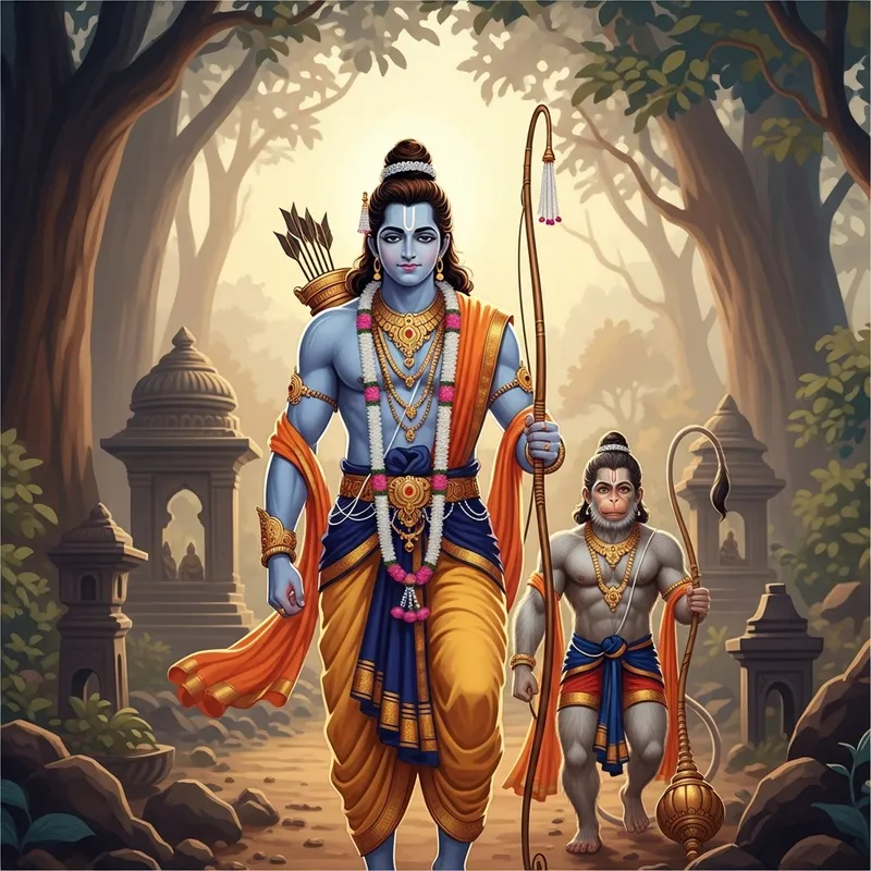 Rama and Hanuman in Joyful Ramayana Scene
