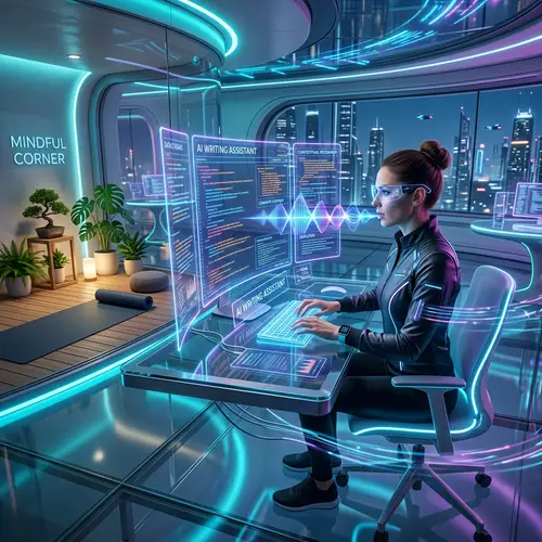 Futuristic AI-Powered Writing Assistant in High-Tech Environment