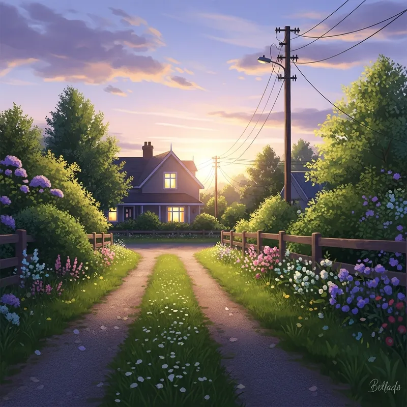 Charming Countryside House with Illuminated Window | Peaceful Rural Scene