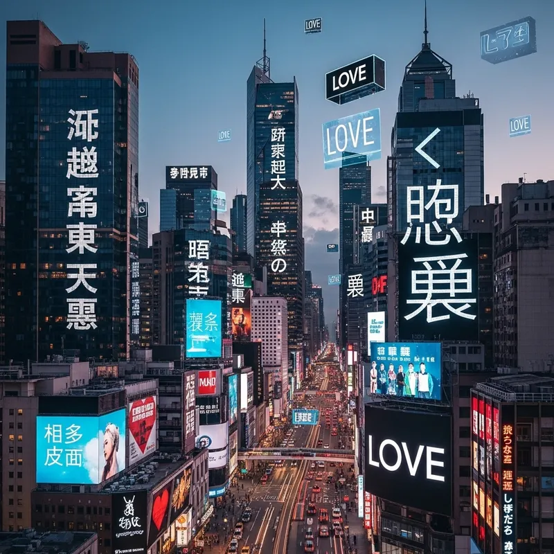 Love Messages Adorning Cityscape at Twilight