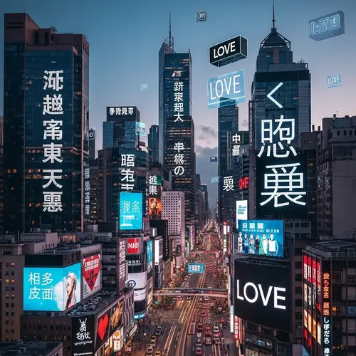 Millions of Love Messages Illuminating Cityscape
