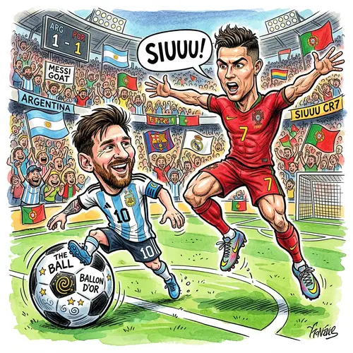Cristiano Ronaldo and Lionel Messi Caricature Art