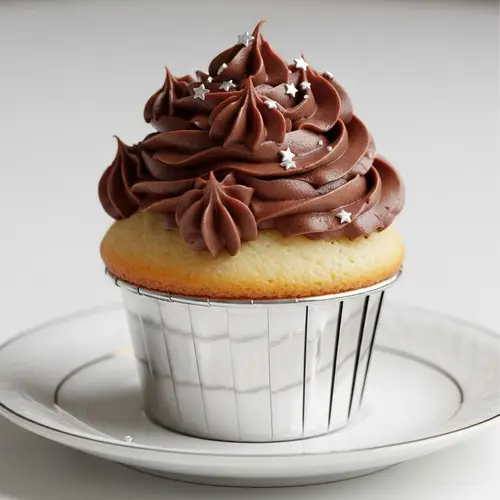 Opulent Cupcake with Chocolate Frosting and Edible Silver Stars