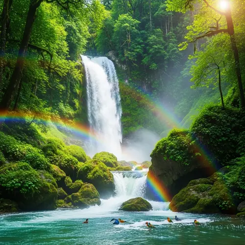 Tranquil Waterfall in Lush Forest | Nature's Beauty