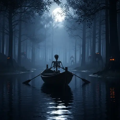 Lake Shaa Creepy Skeleton Boat Scene