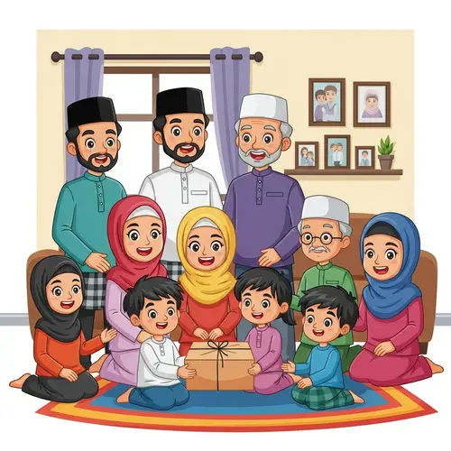 Happy Muslim Family Receiving Parcel | Joyful Family Gathering
