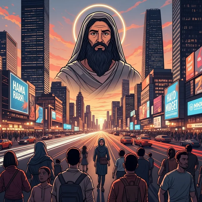 Divine Figure Among Urban Landscape | Spiritual Connection