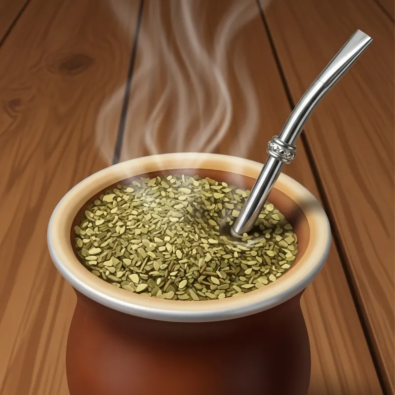 Hot Steaming Cup of Mate: Traditional South American Beverage