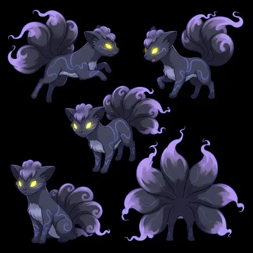 Dark and Ghost-Type Vulpix-Like Creature in 2D Art
