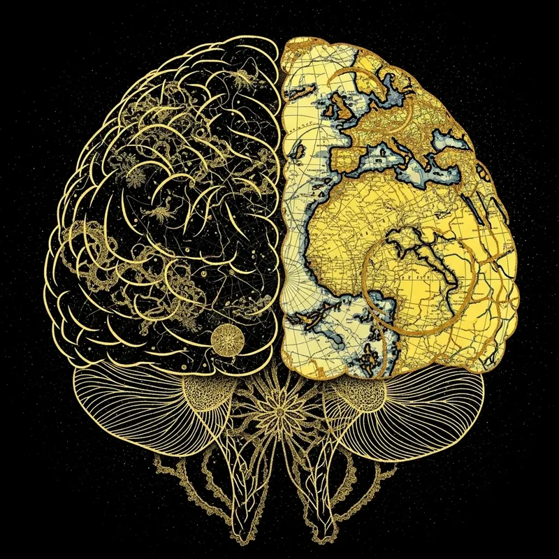 Black Yellow Gold Brain Map Fusion Artwork Black Yellow Gold Brain Map Fusion Artwork