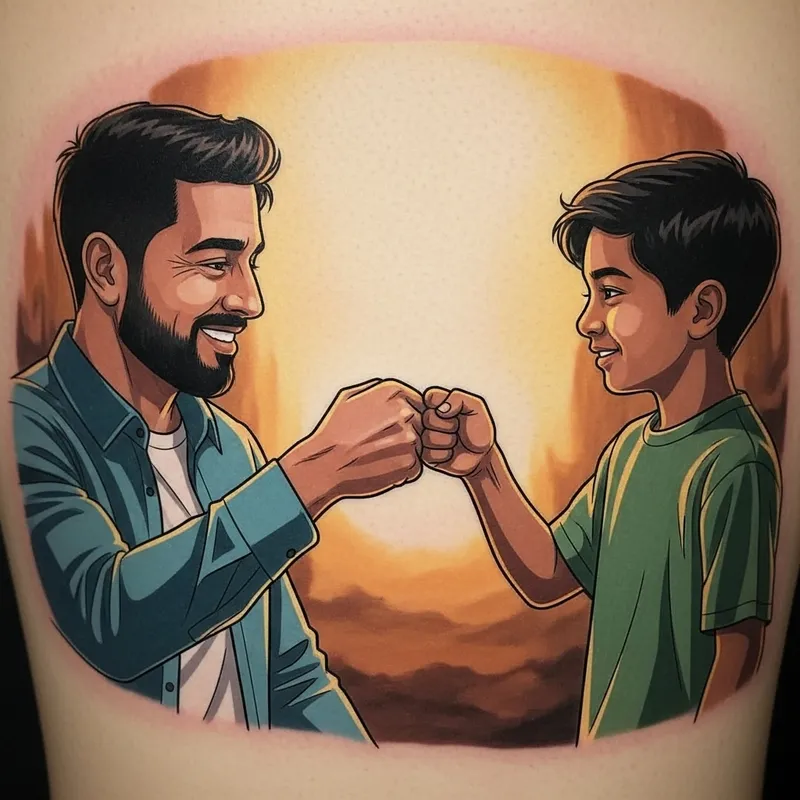 Father and Son Fist Bump Tattoo Design