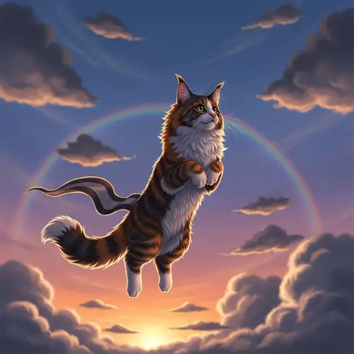Cat Flying in Sky - Magical Feline Moment