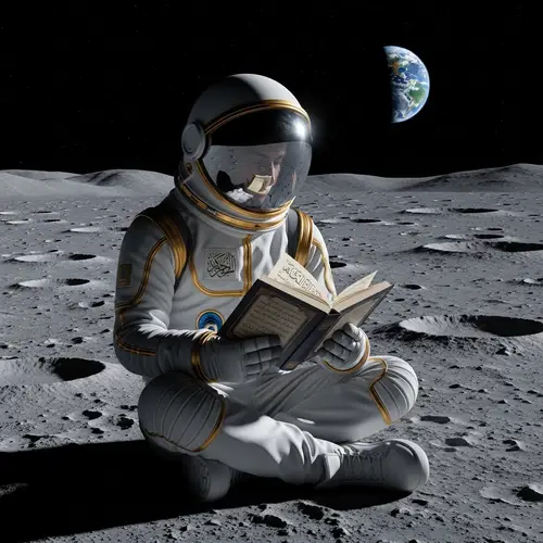 Arabic Student Studying on Moon | Lunar Education Scene