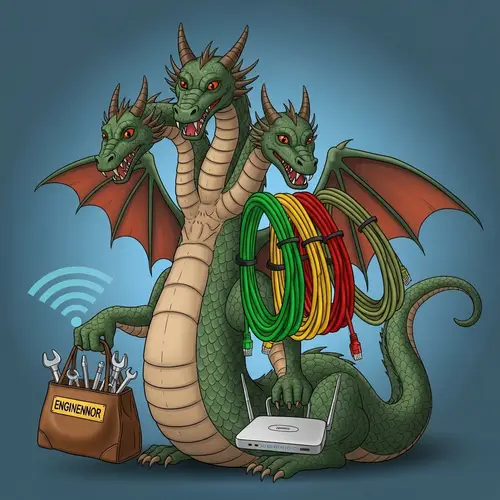 Russian Fairy Tale Three-Headed Dragon with Wi-Fi Router & Internet Connection Tools