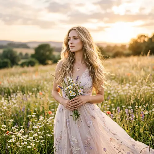 Ethereal Beauty in Sunlit Meadow Portraits