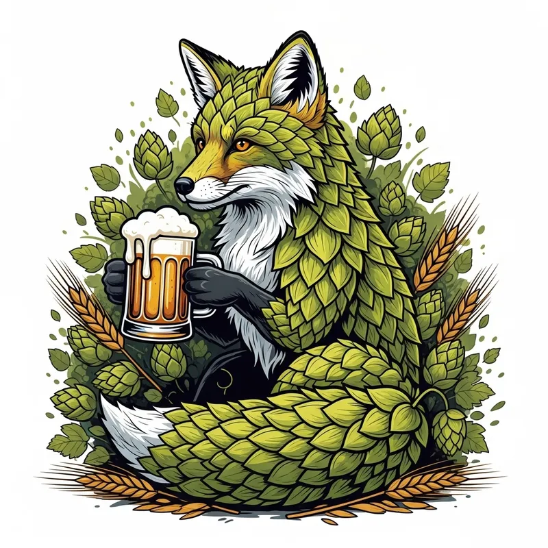 Craft Beer Label with Vibrant Hops Fox Design